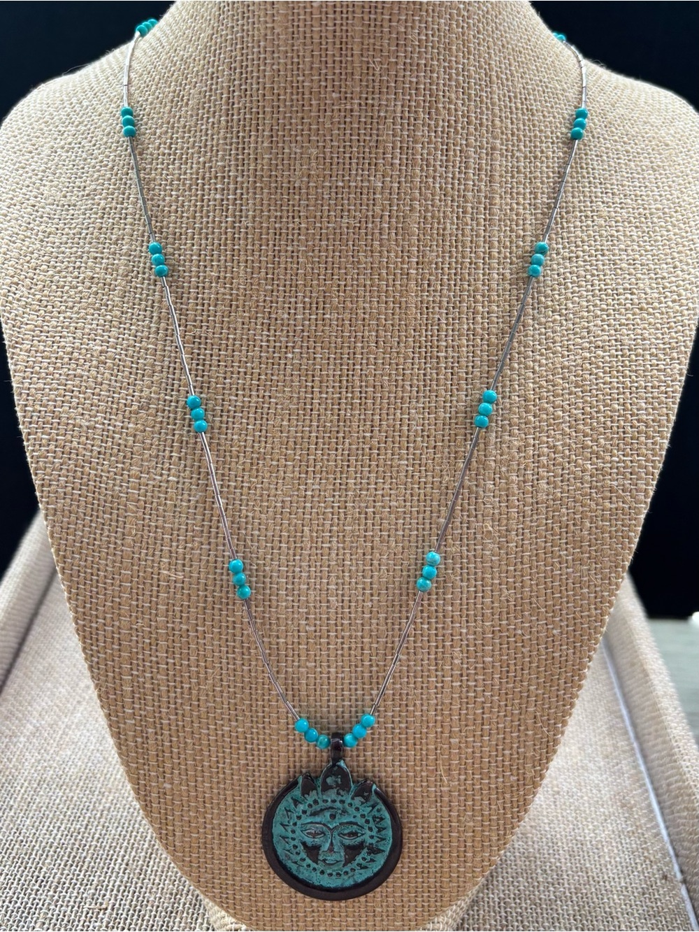Sterling Silver Liquid Silver Turquoise Sunface Pendant Necklace